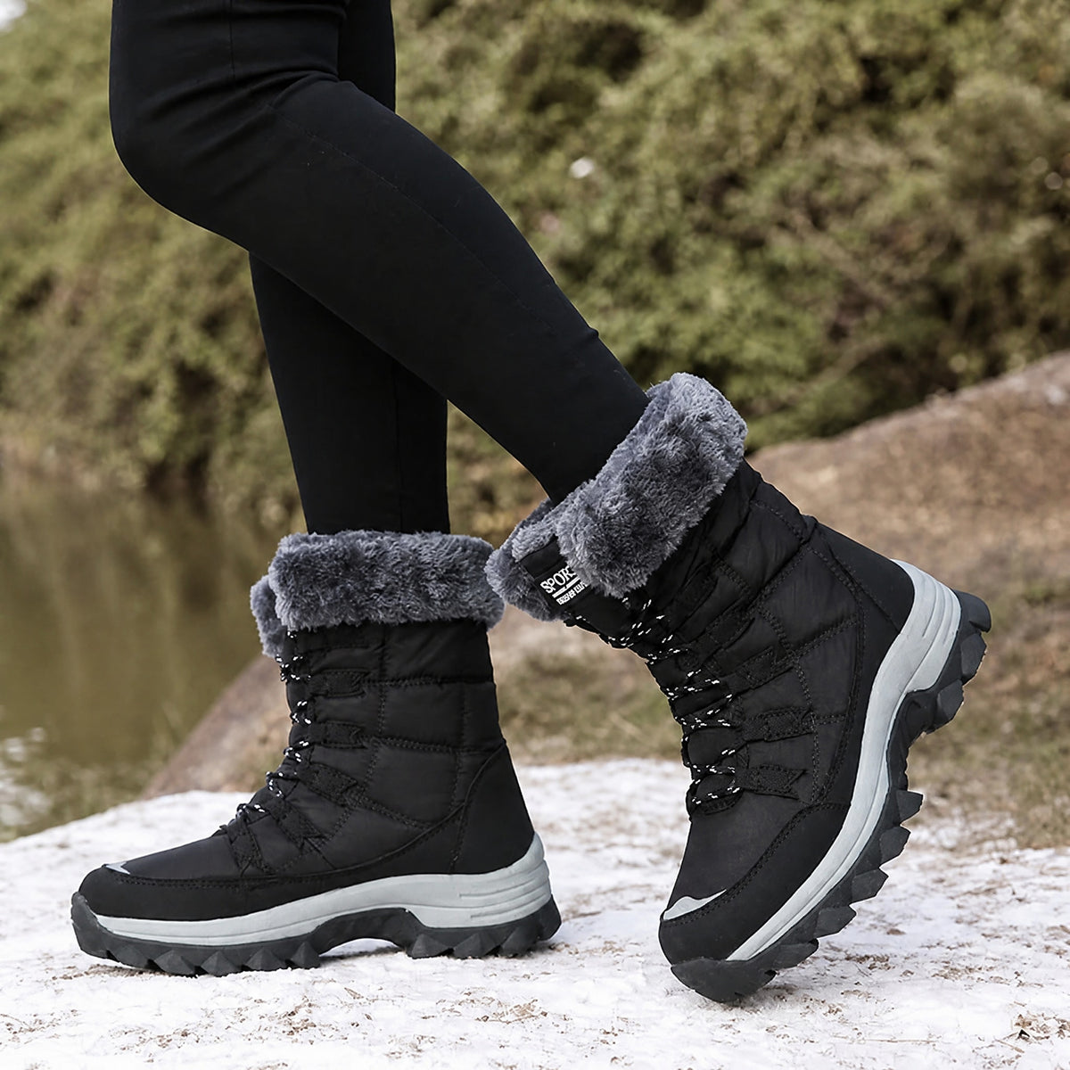 Rowan - Women's Orthopaedic Lace-Up Snow Boots with Faux Fur Trim