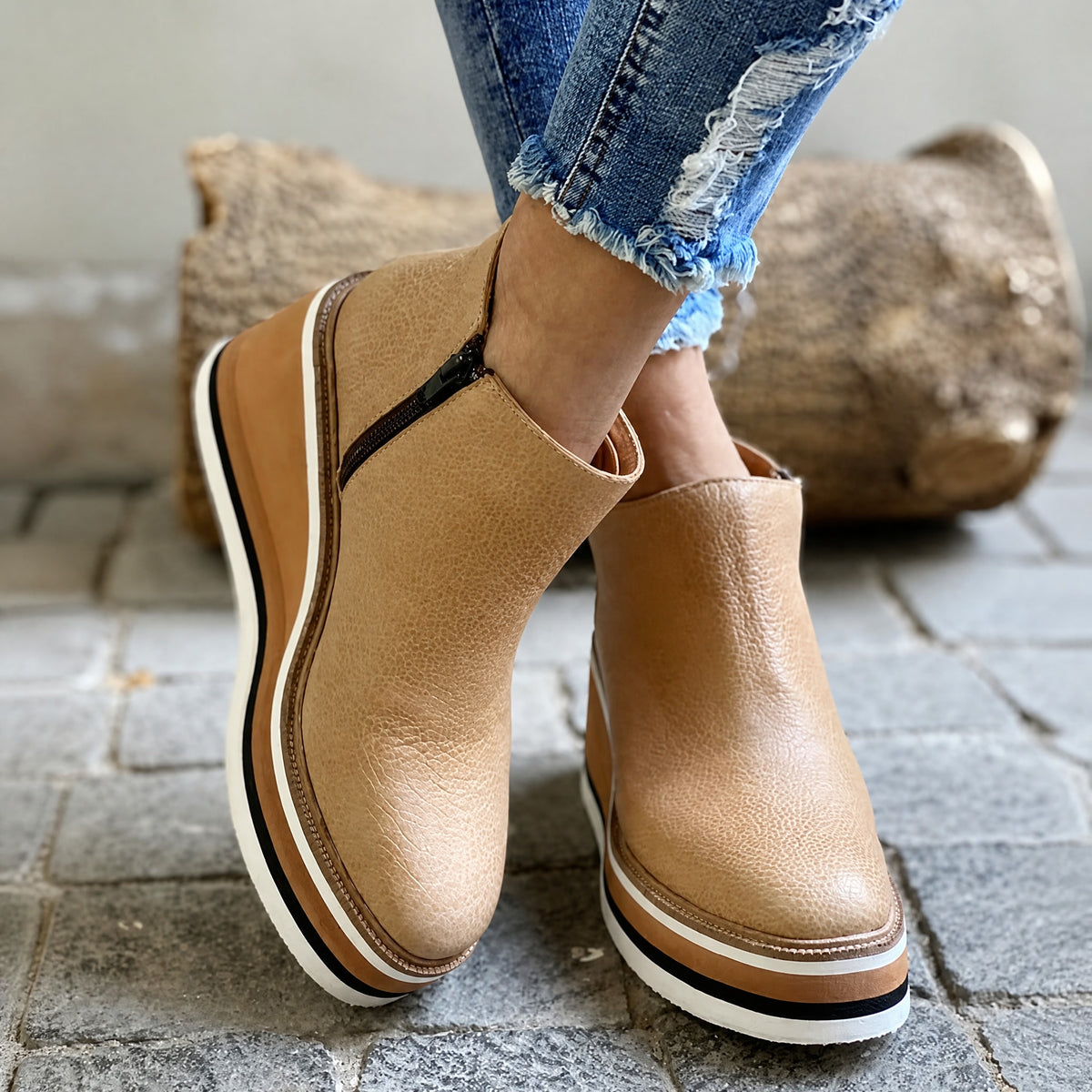 Rowan - Women's Orthopedic Platform Wedge Ankle Boots with Side Zip Closure