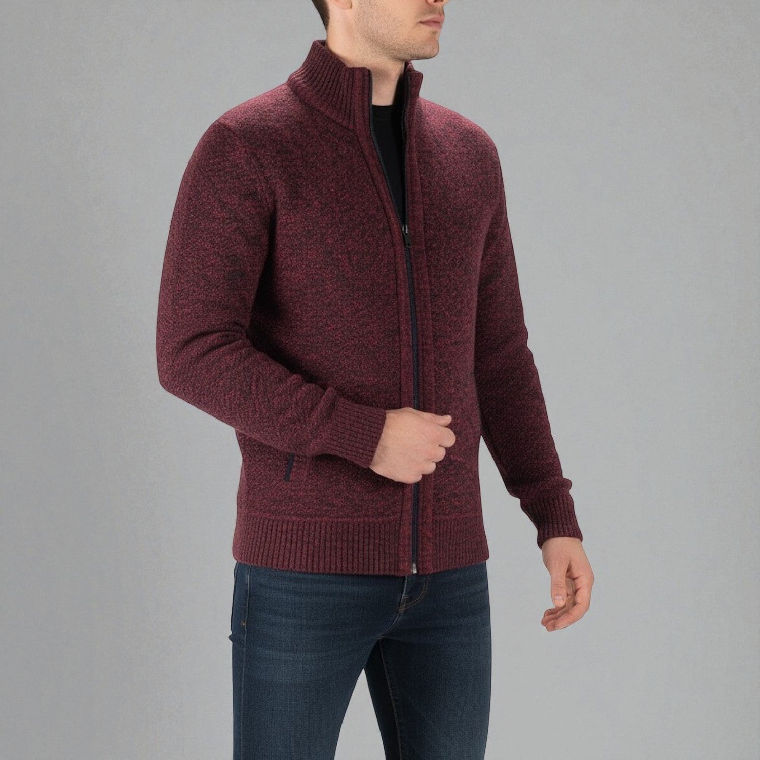 Elias – Men's Cardigan with Zipper & Stand-Up Collar