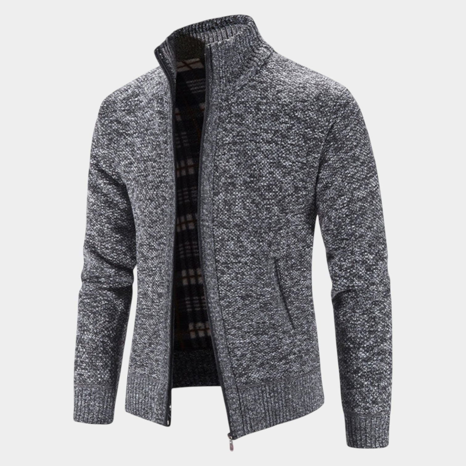 Elias – Men's Cardigan with Zipper & Stand-Up Collar
