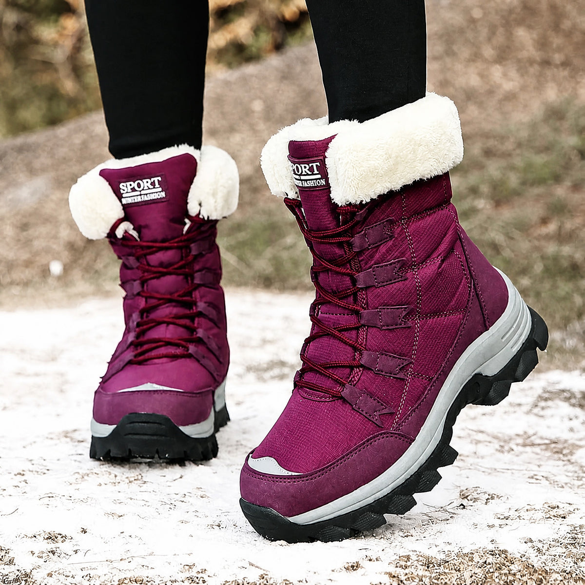 Rowan - Women's Orthopaedic Lace-Up Snow Boots with Faux Fur Trim