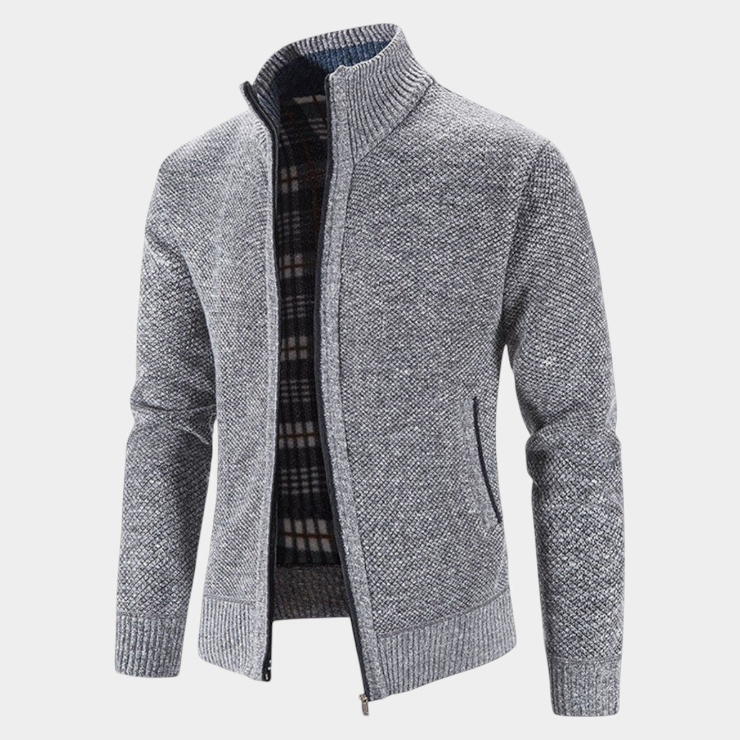 Elias – Men's Cardigan with Zipper & Stand-Up Collar