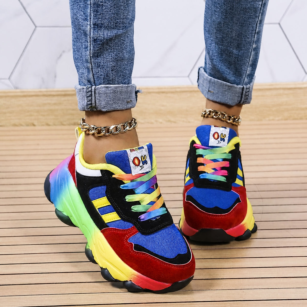 Ava - Women's Orthopedic Rainbow Multicolor Chunky Sneakers