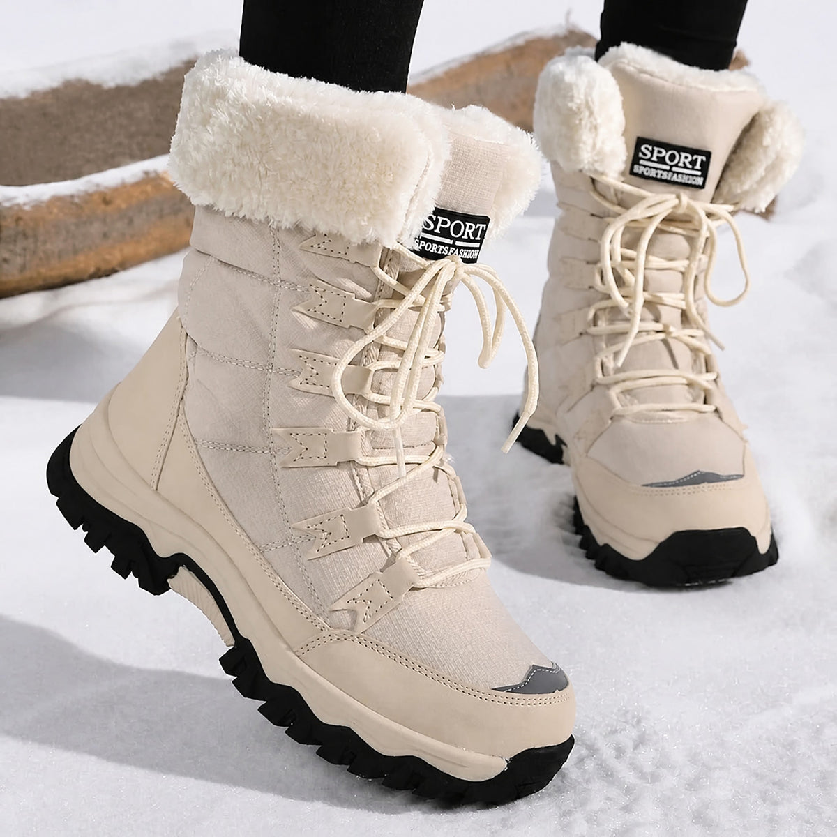 Rowan - Women's Orthopaedic Lace-Up Snow Boots with Faux Fur Trim