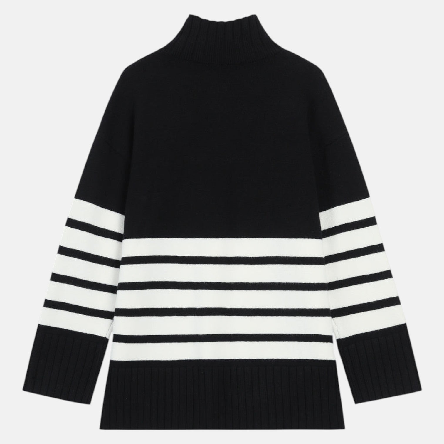 Lina – Women's Knit Sweater with Stand-up Collar & Stripes