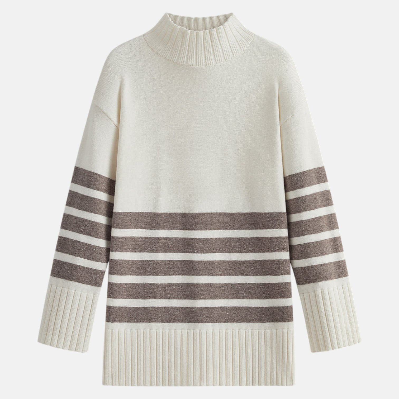 Lina – Women's Knit Sweater with Stand-up Collar & Stripes