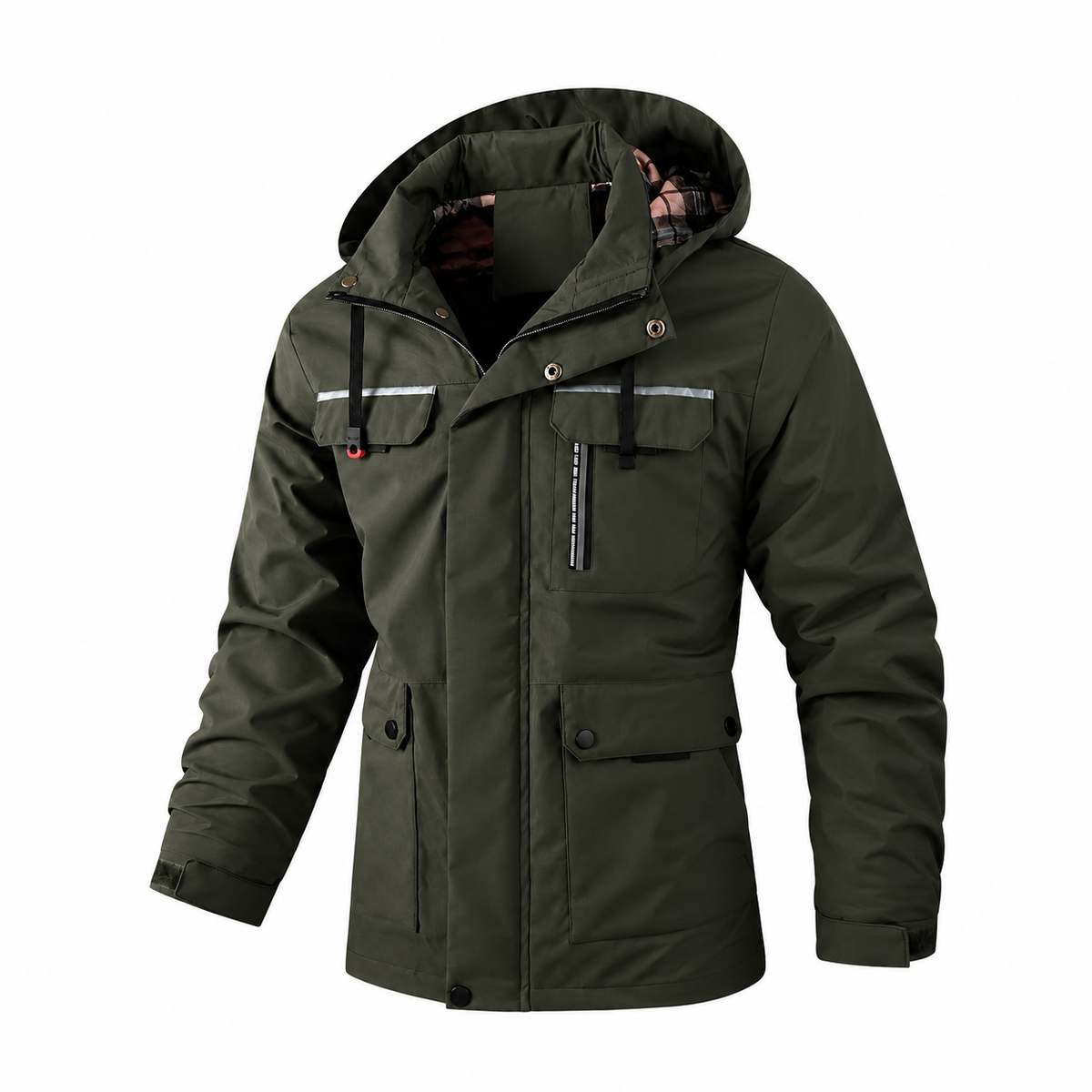 William - Men's Hooded Multi-Pocket Parka Jacket with Adjustable Drawcord Hem