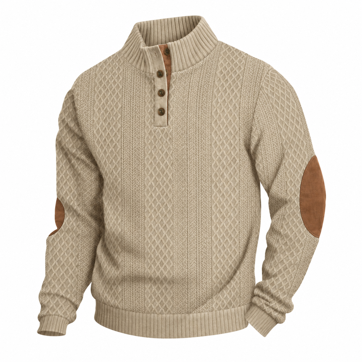 Thomas - Men's Cable Knit Quarter-Zip Sweater with Button Placket