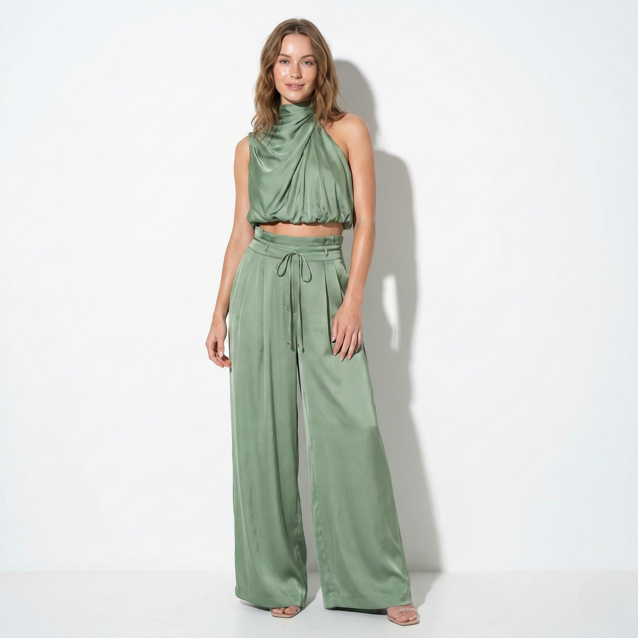 Eleanor - Women’s Sleeveless Halter Neck Top and Wide Leg Trouser Set
