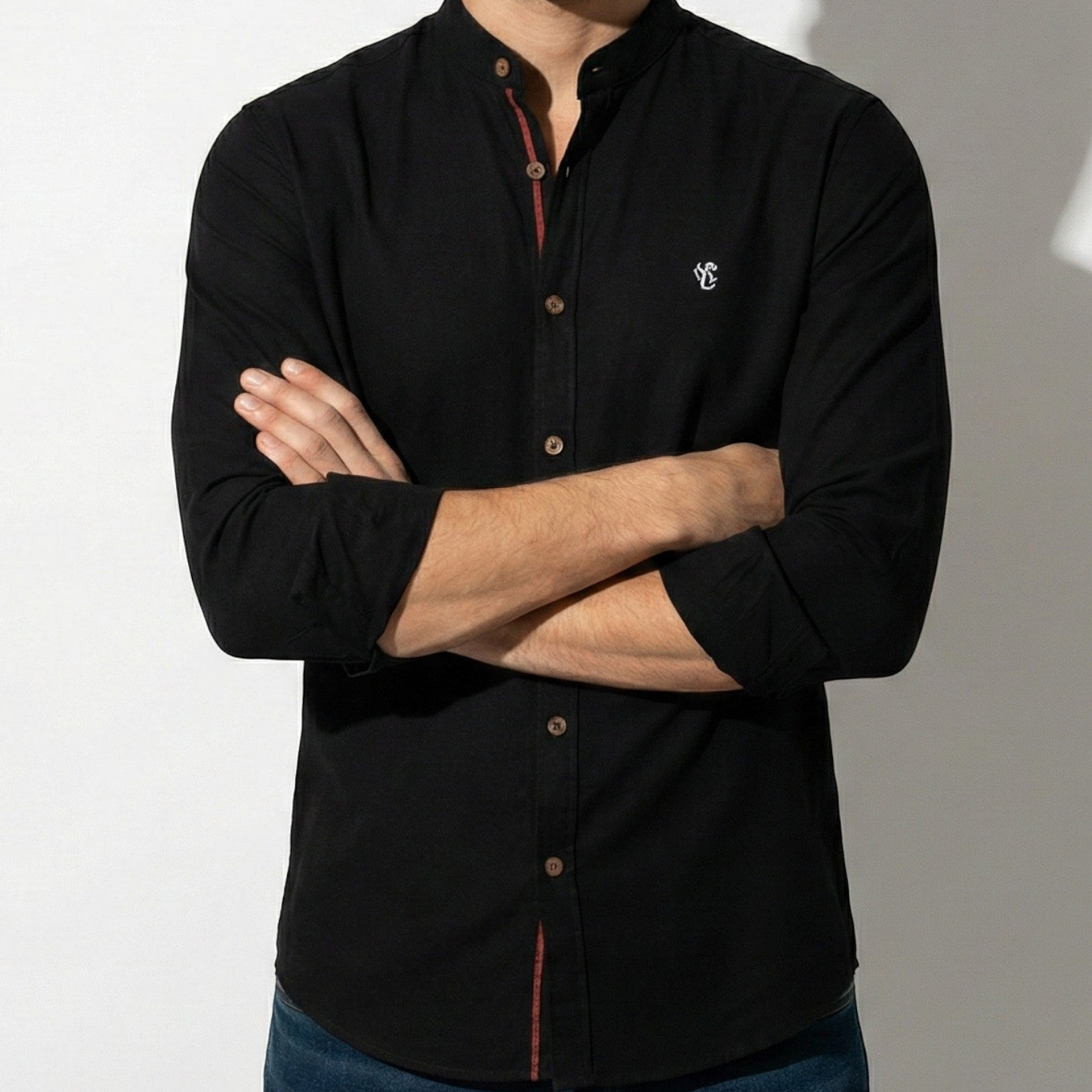 Oliver - Men's Casual Shirt with Mandarin Collar and Button Placket