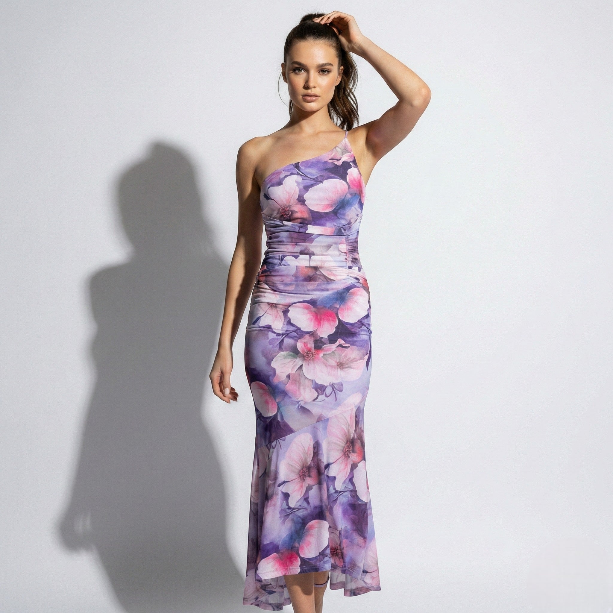 Amelia - Women's Floral Maxi Dress with One Shoulder Design