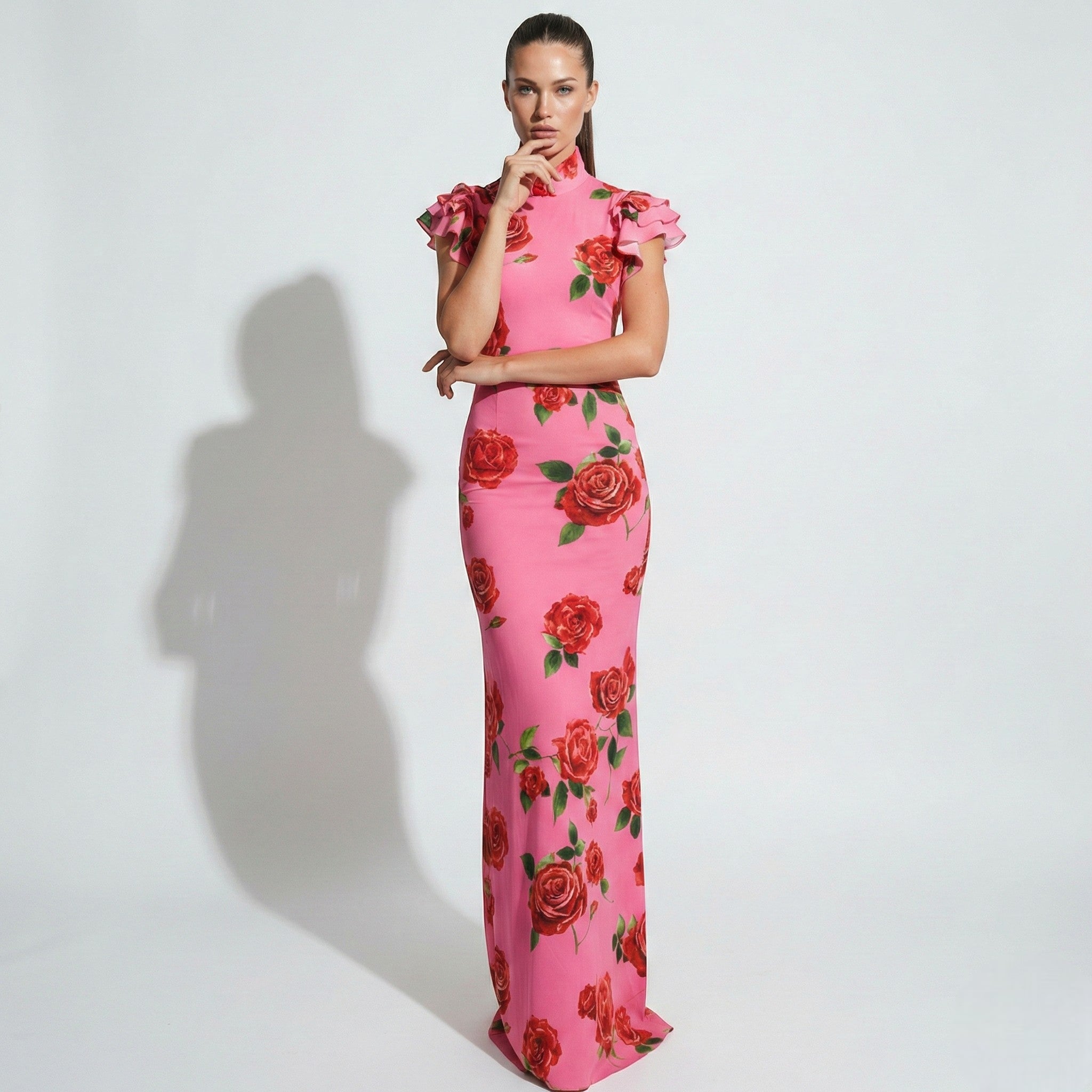 Amelia - Women's Floral Maxi Dress with Ruffle Sleeves