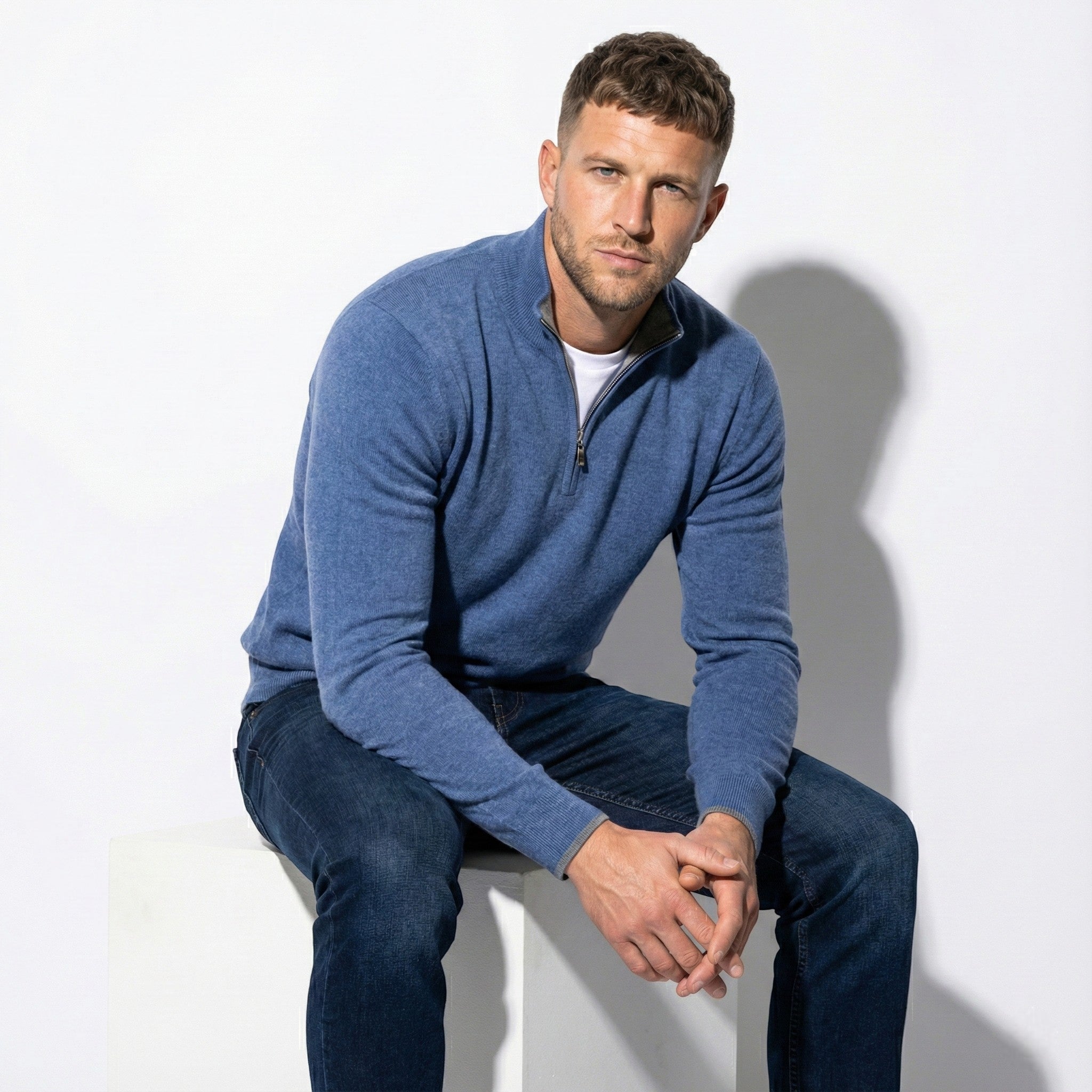 Men's Quarter-Zip Pullover Sweater with Stand Collar