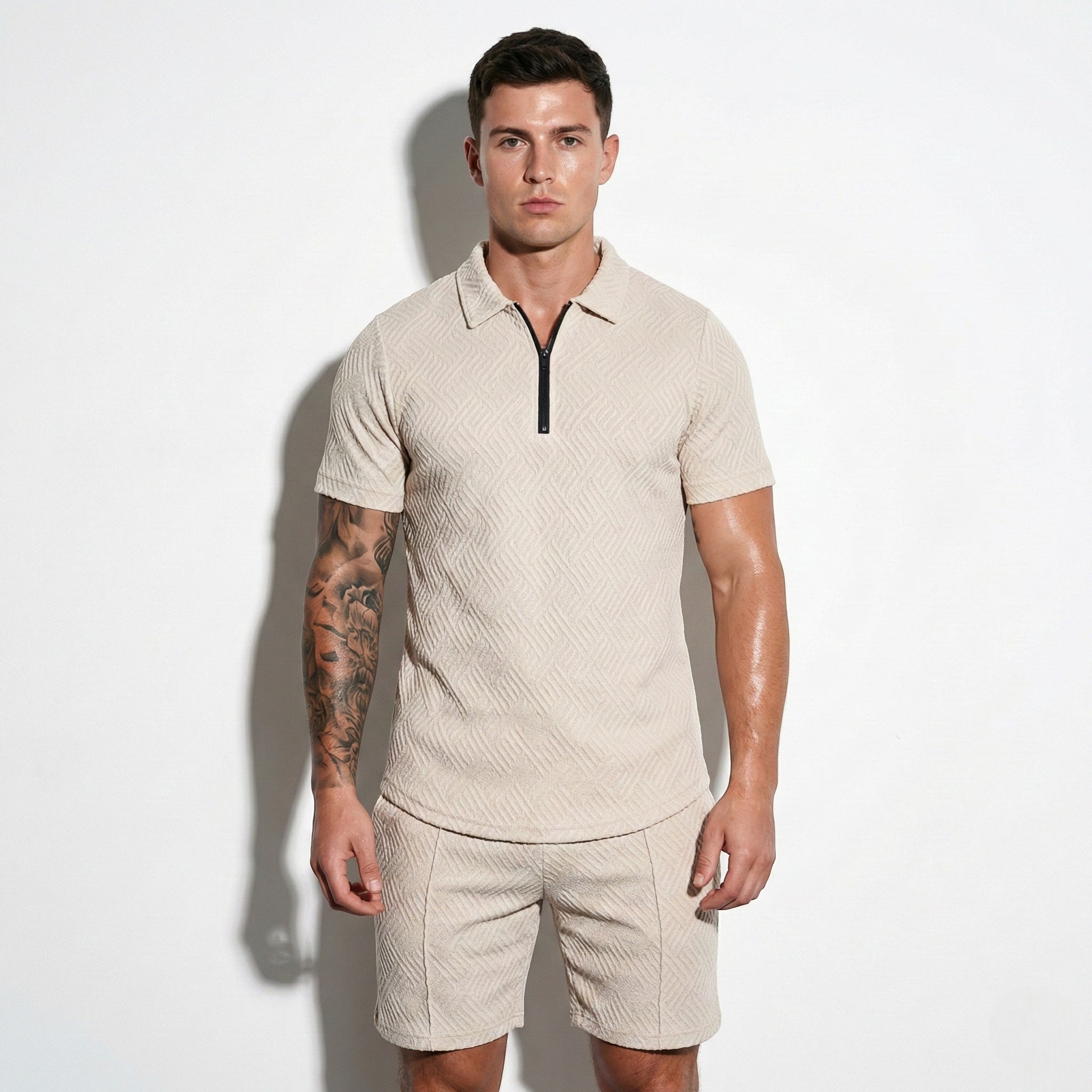 Arthur - Men's Quarter-Zip Polo Shirt and Shorts Set