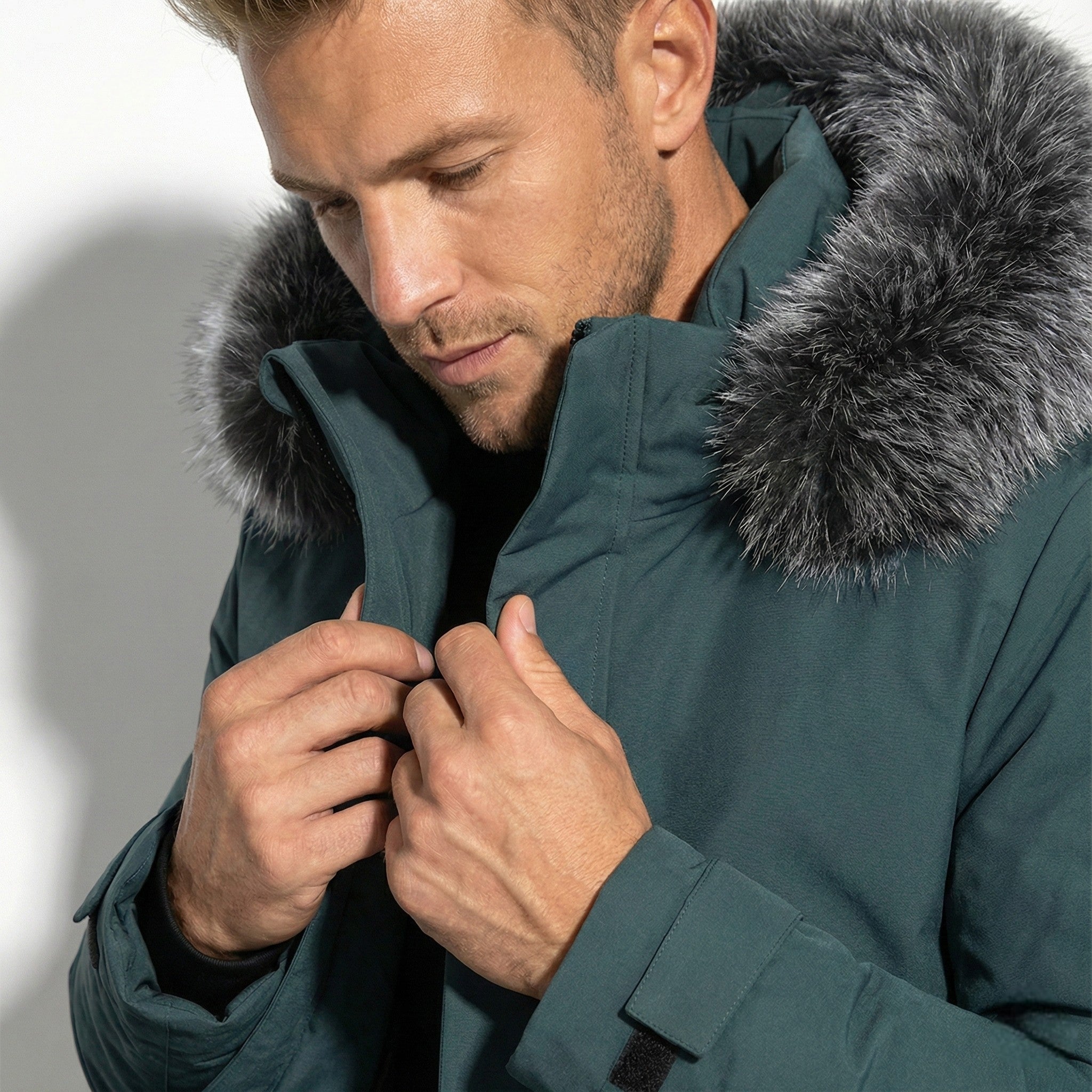 Men's Water-Repellent Winter Jacket with Faux Fur Hood