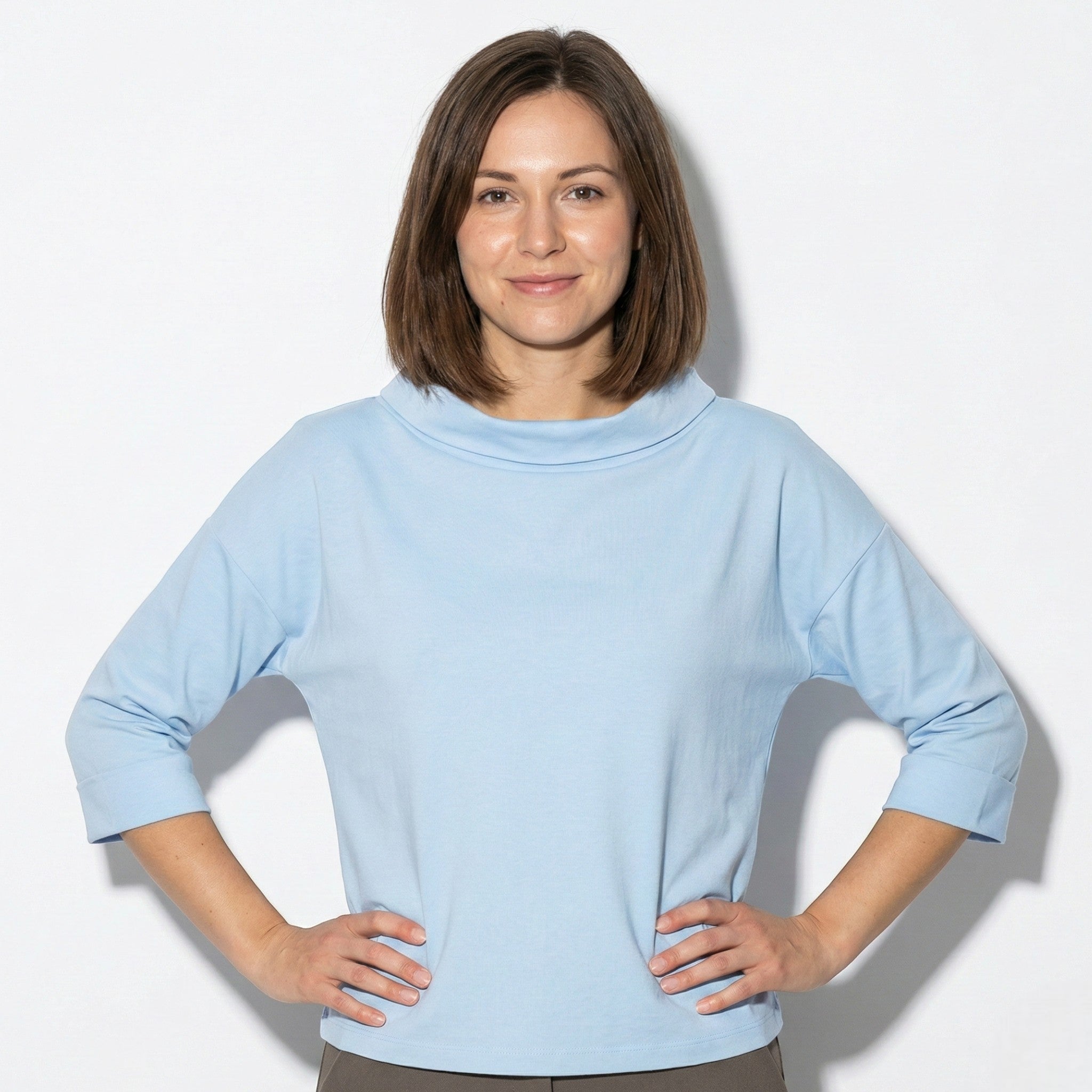 Louise - Women’s Boat Neck Top with Rolled Collar