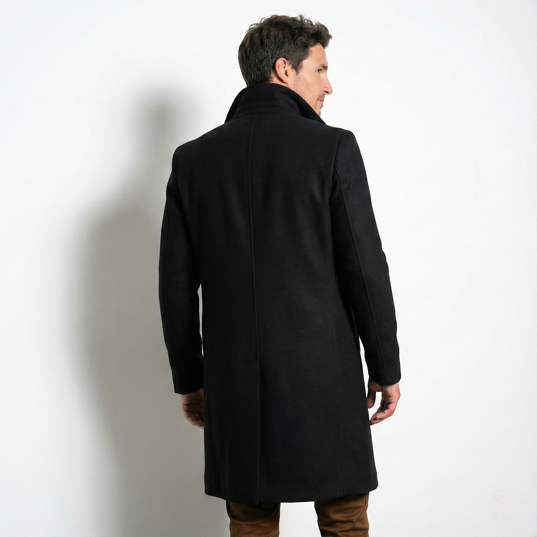 Men’s Single-Breasted Overcoat with Notched Lapel