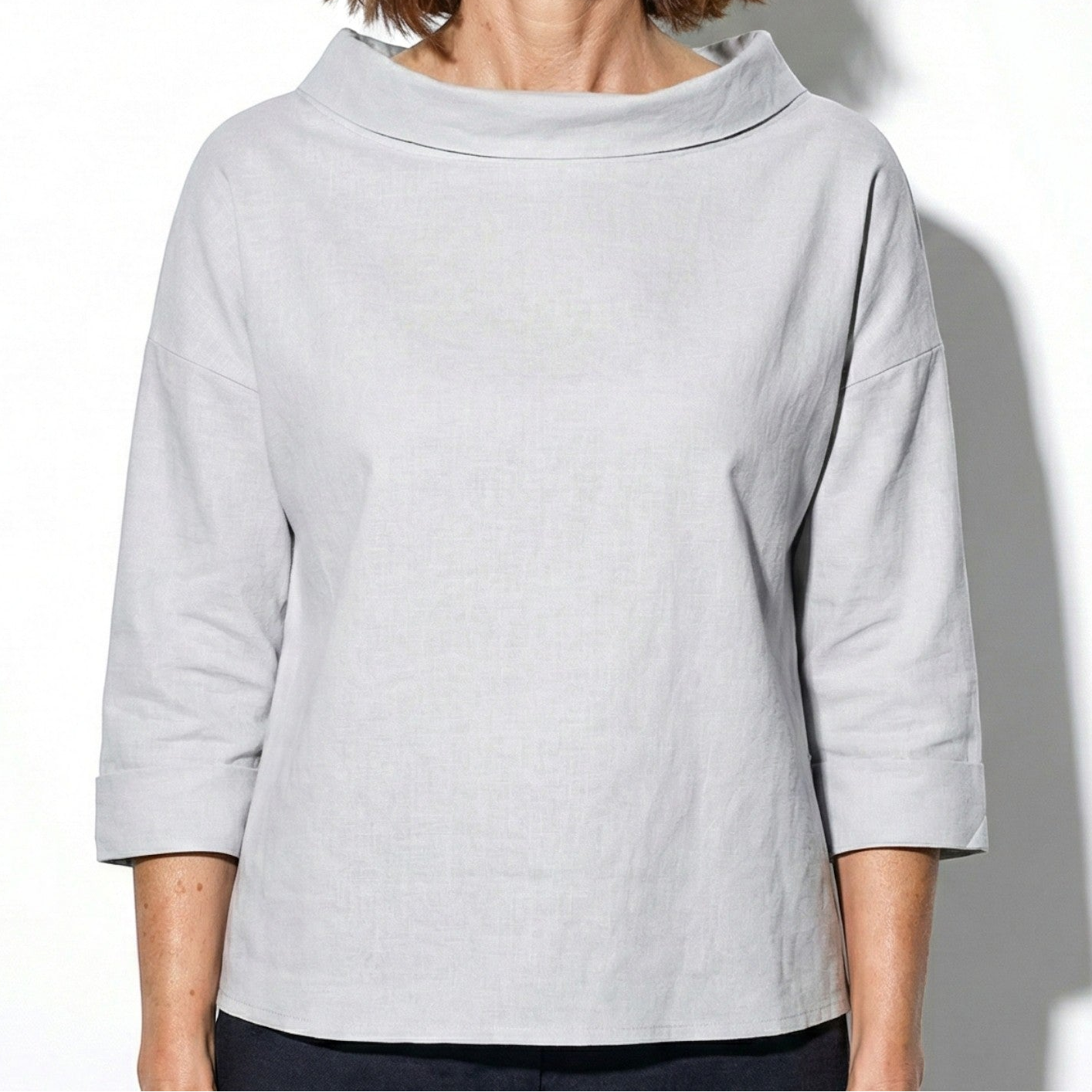 Louise - Women’s Boat Neck Top with Rolled Collar