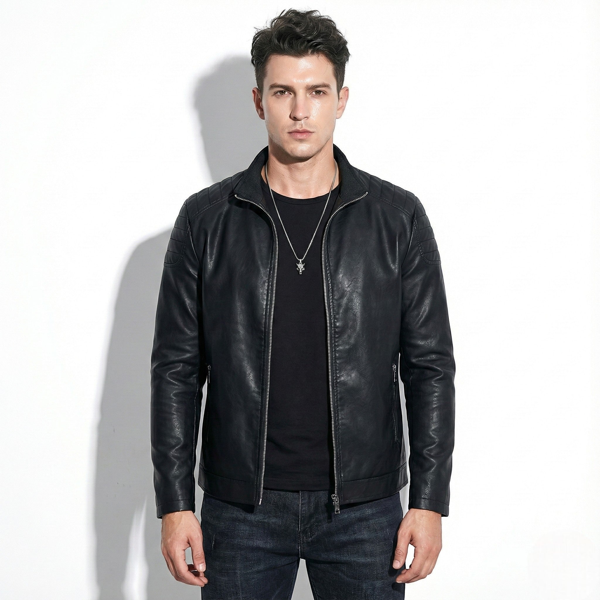 Men's Full-zipped Jacket with Quilted Shoulder