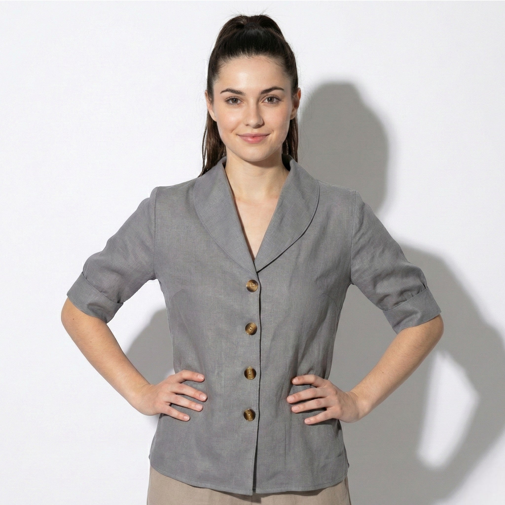 Florence - Women’s Short Sleeve Blouse with Shawl Collar