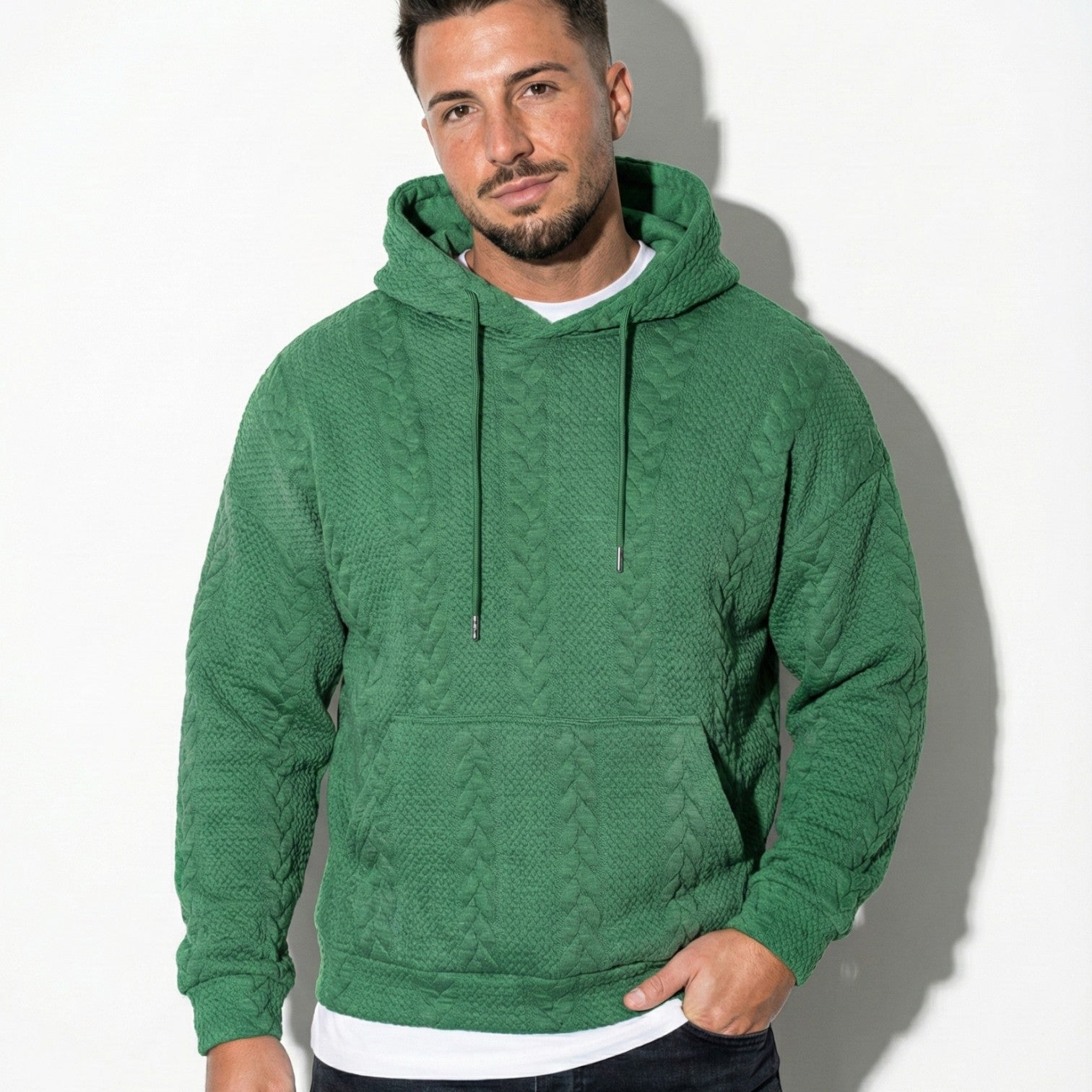 Men's Oversized Knit Hoodie with Drawstring Hood