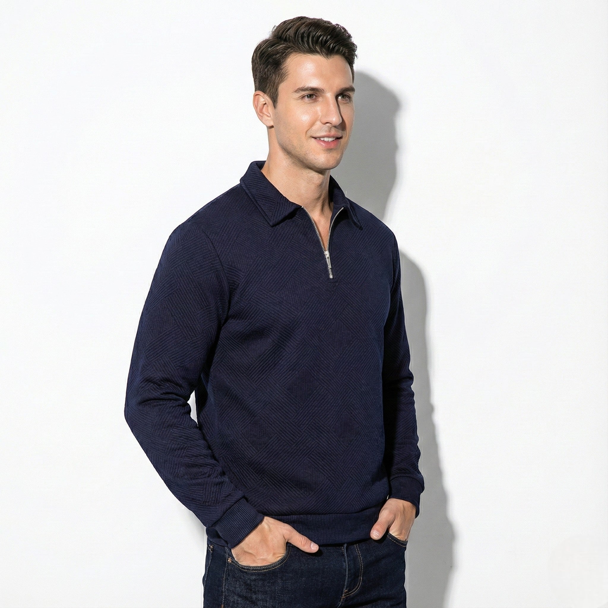 Bruno – Men’s Wool Sweater with Zip Collar