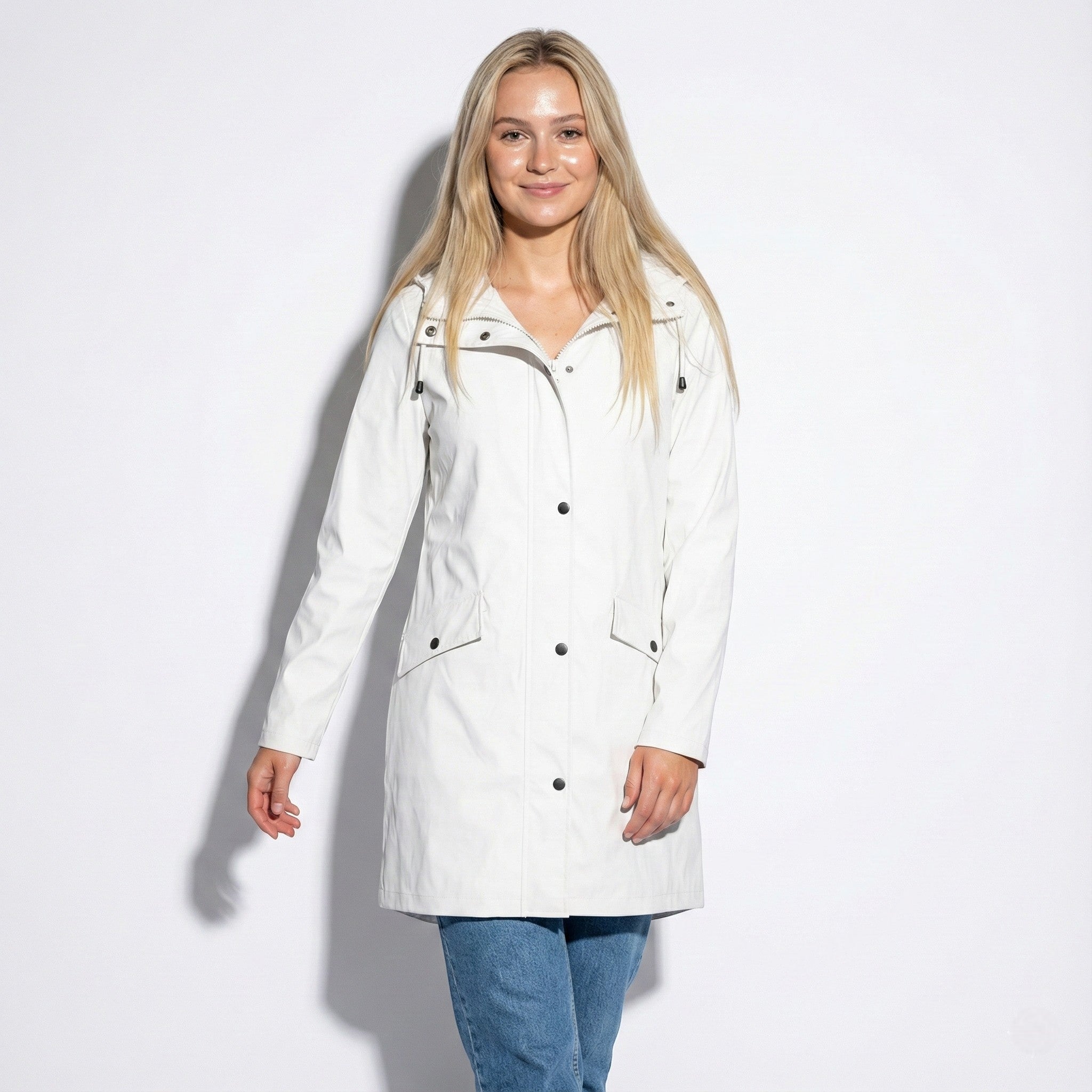 Women's Mid-Length Water-repellent Jacket with Drawstring Hood