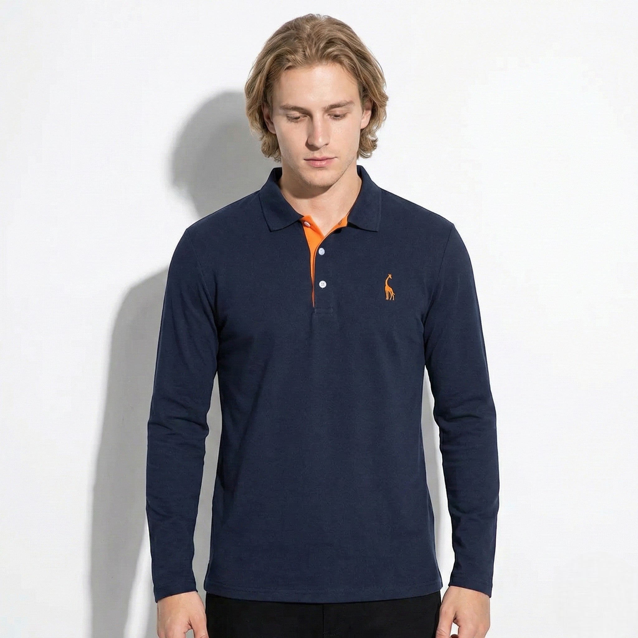 Arthur - Men's Long-Sleeved Polo Shirt with Contrast Detail