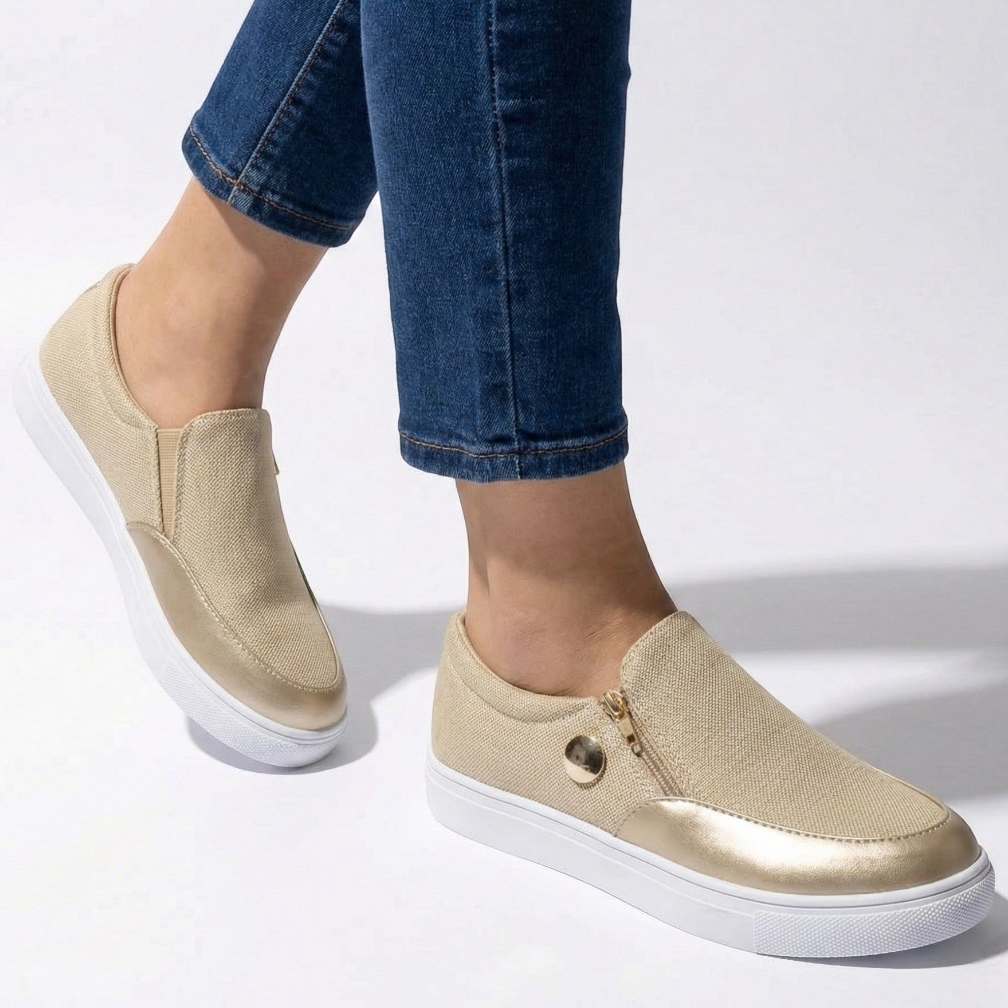 Liana - Women's Breathable Zip-Up Trainers with Textured Finish