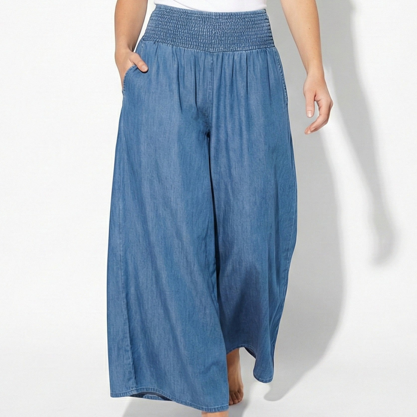 Alice - Women's High-Waisted Wide-Leg Trousers with Elastic Band