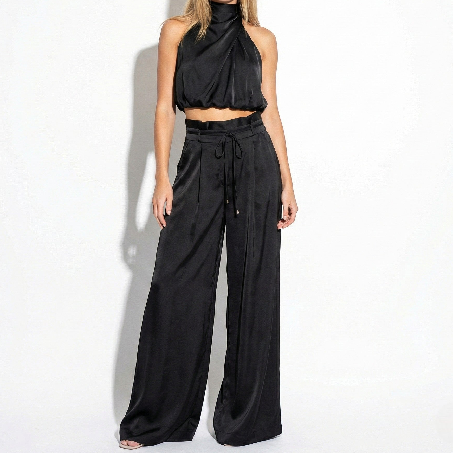 Eleanor - Women’s Sleeveless Halter Neck Top and Wide Leg Trouser Set