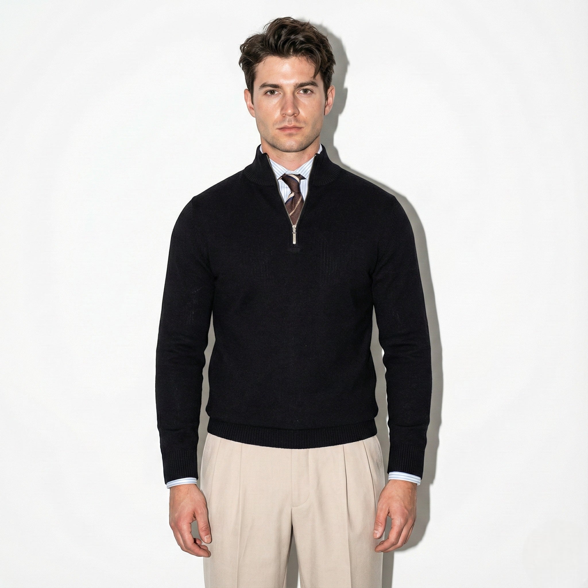 Noah – Men’s Wool Sweater with Half-Zip and High Collar