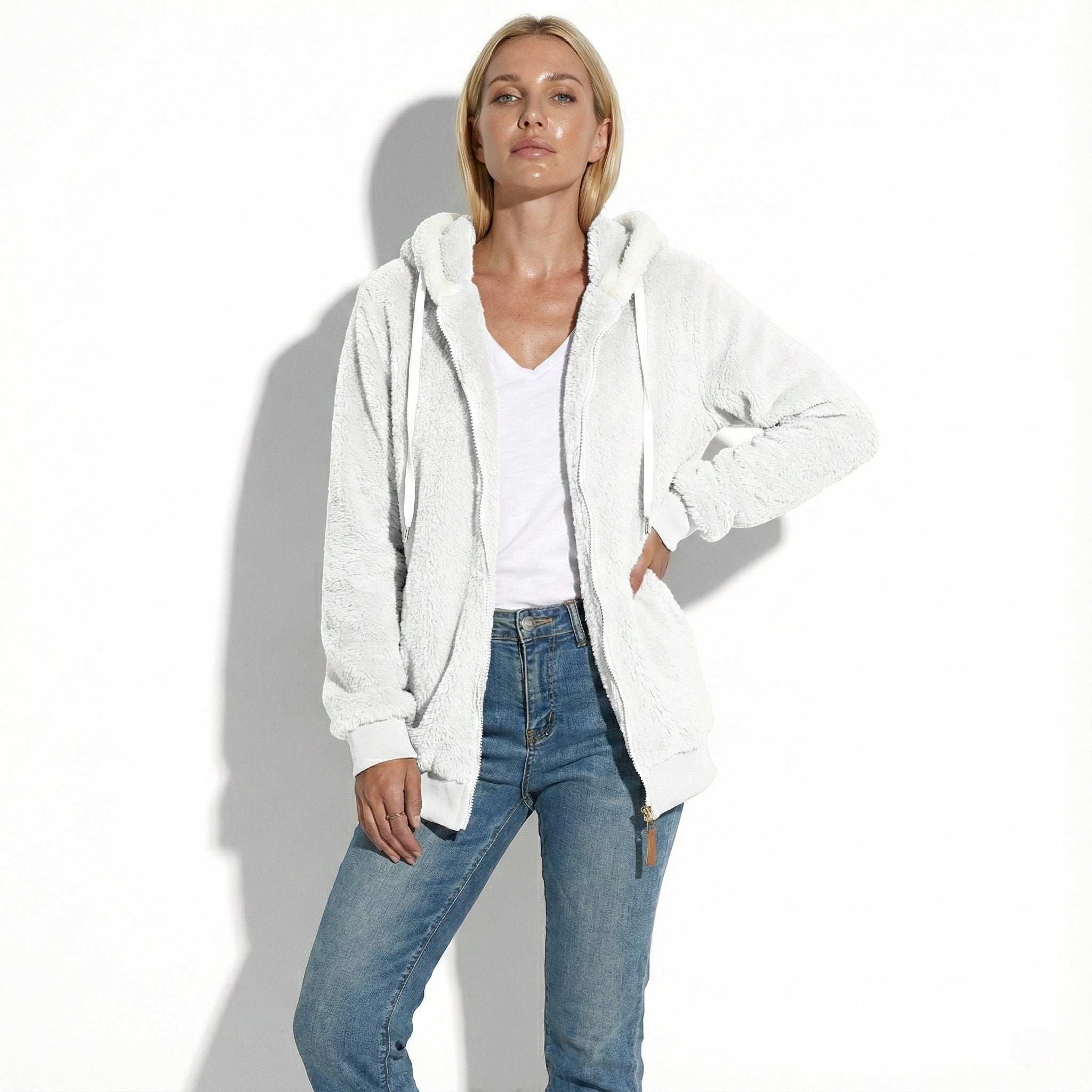 Women's Oversized Zip-Up Hoodie with Drawstring Hood