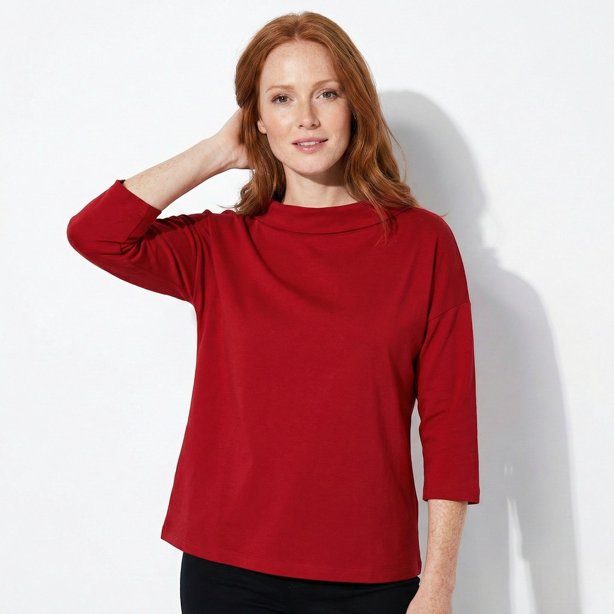 Louise - Women’s Boat Neck Top with Rolled Collar