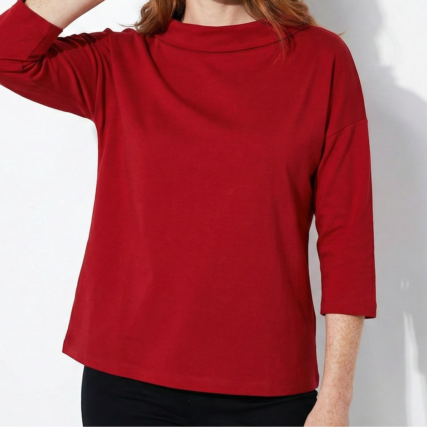 Louise - Women’s Boat Neck Top with Rolled Collar