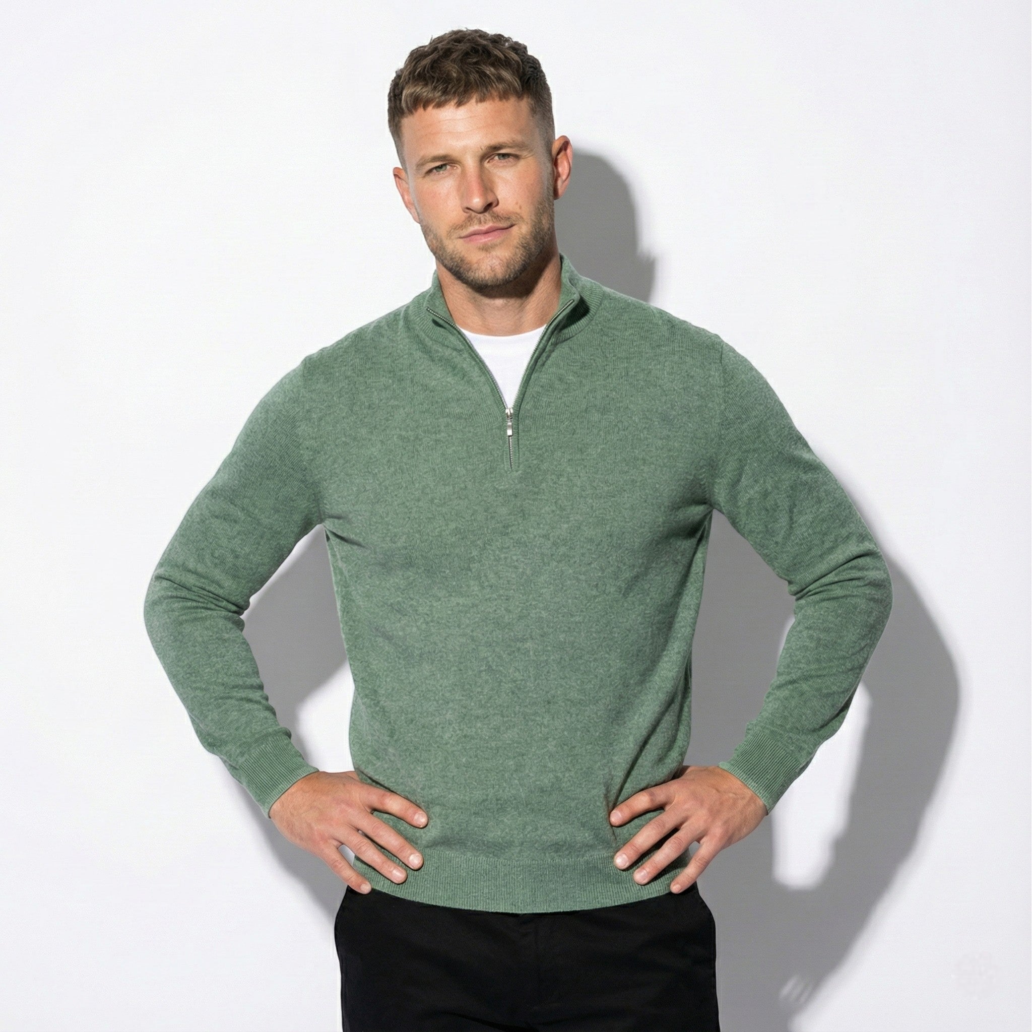 Men's Quarter-Zip Pullover Sweater with Stand Collar