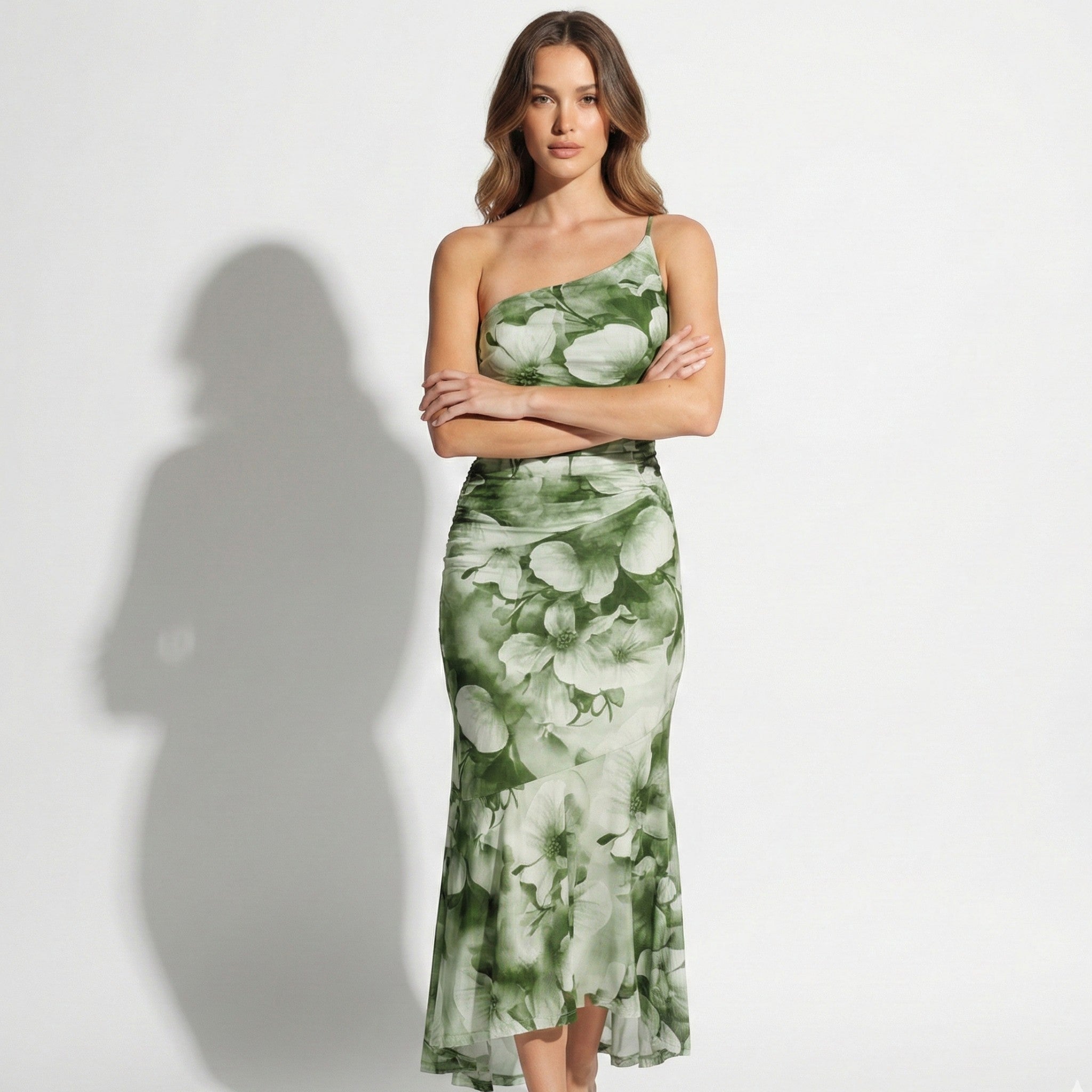 Amelia - Women's Floral Maxi Dress with One Shoulder Design