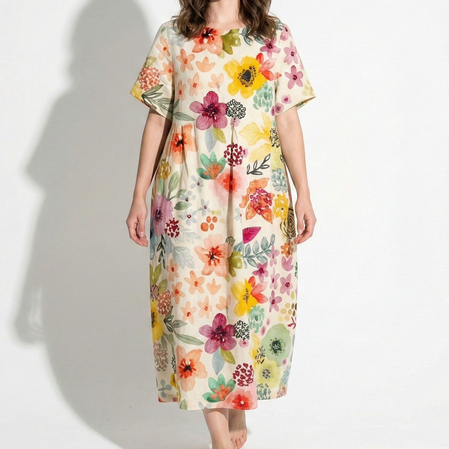 Amelia - Women’s Midi Dress with Abstract Print and Loose Fit