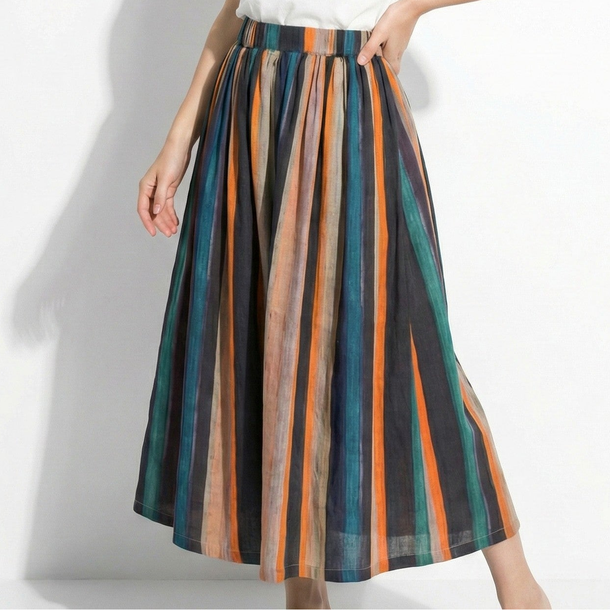 Amelia - Women's Striped A-Line Maxi Skirt with Elastic Waist