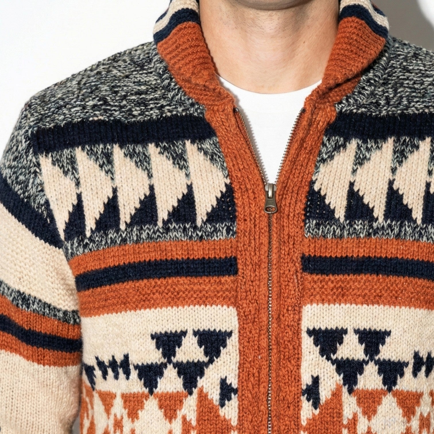 Men's Slim-Fit Cardigan with Aztec Print and Full Zip