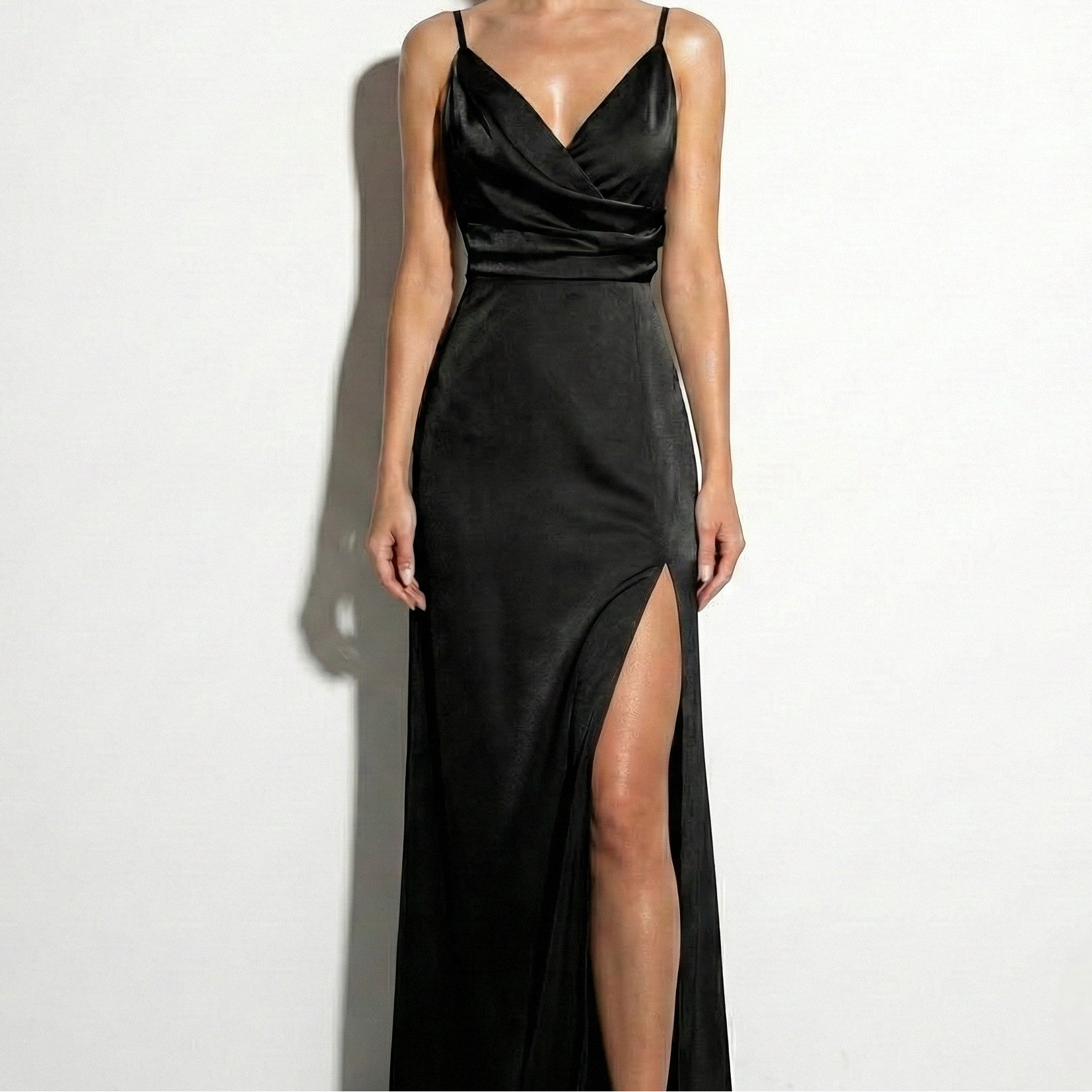 Lila - Women's Spaghetti Strap Wrap Maxi Dress with Side Slit