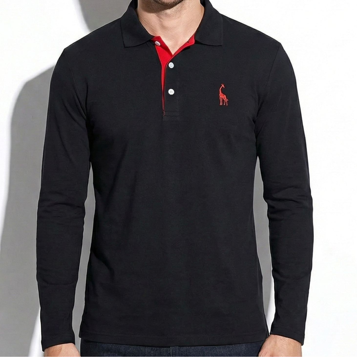 Arthur - Men's Long-Sleeved Polo Shirt with Contrast Detail