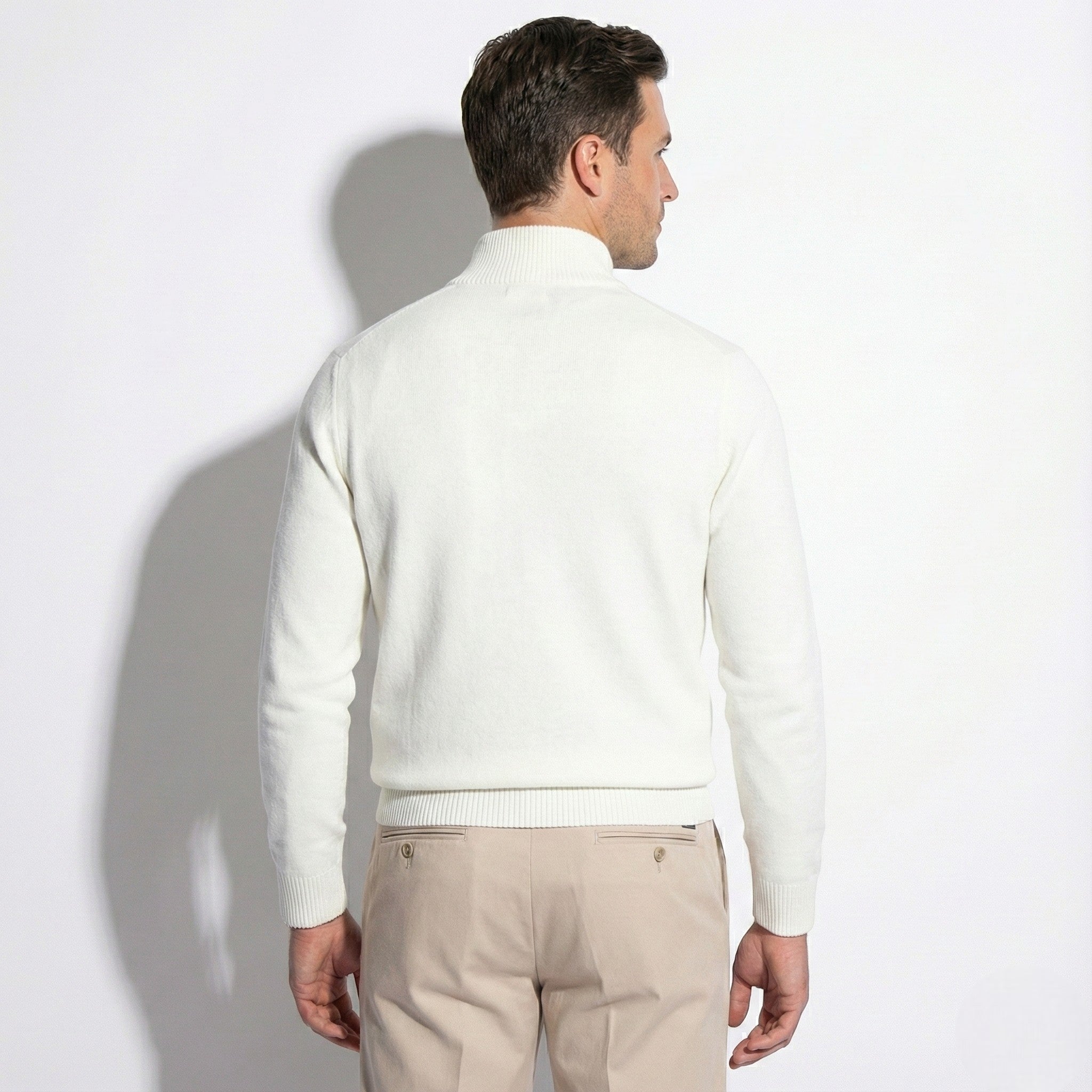 Noah – Men’s Wool Sweater with Half-Zip and High Collar