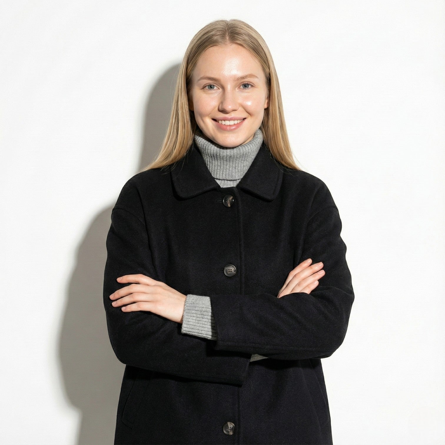 Marlene – Women's Wool Blend Coat with Button Closure