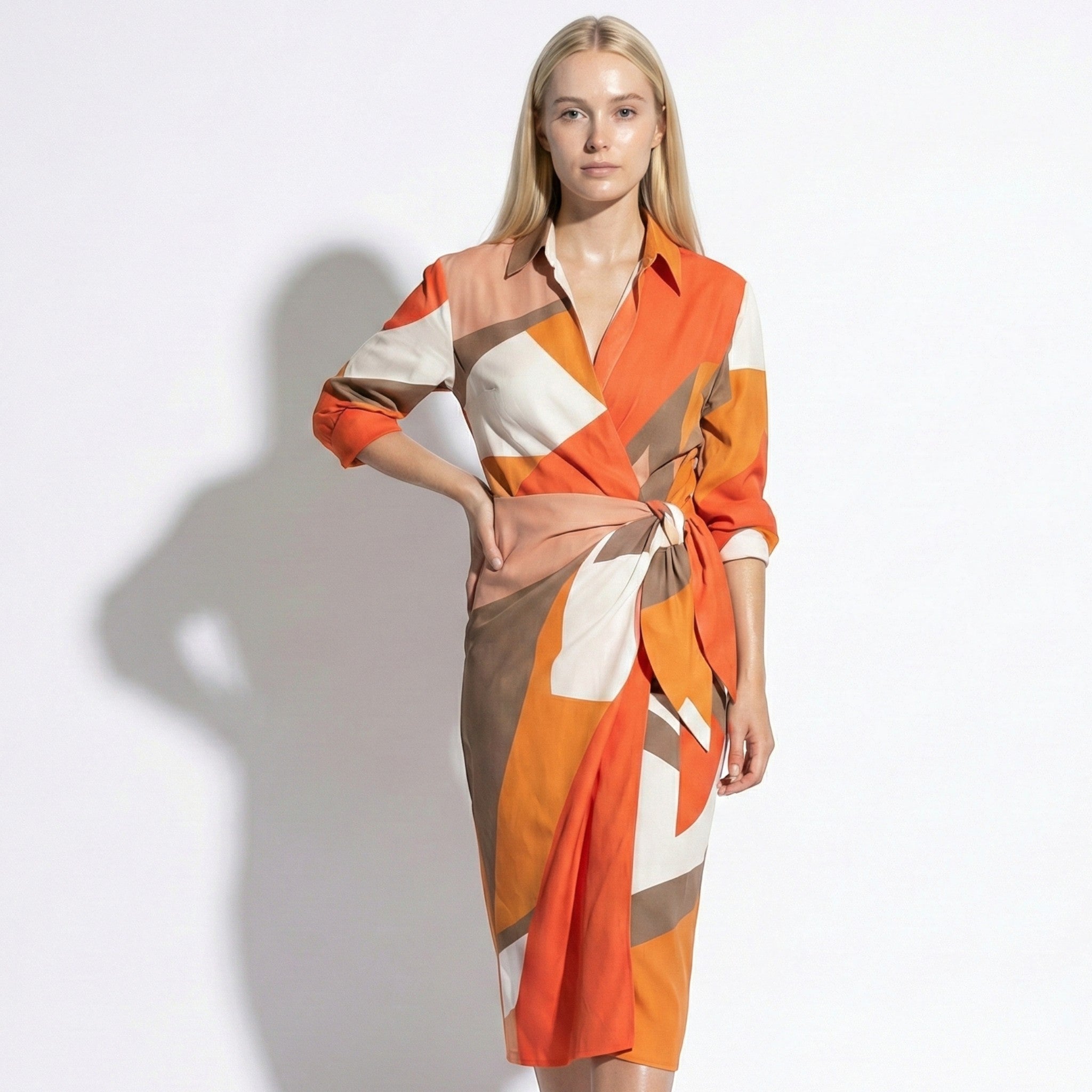 Alice - Women's Long Sleeve Wrap Shirt Dress with Vibrant Stripes