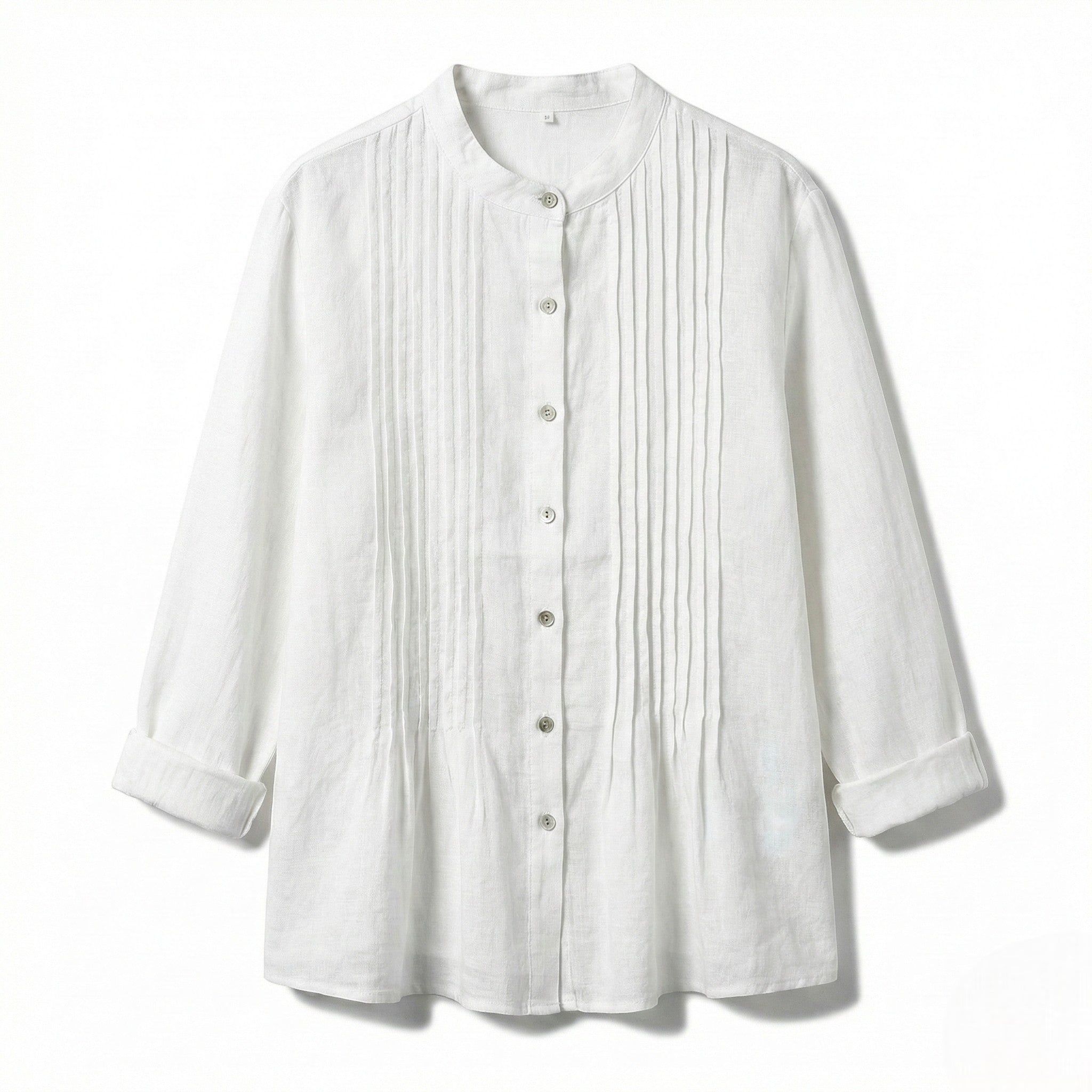 Florence - Women's Long Sleeve Pleated Blouse with Stand Collar