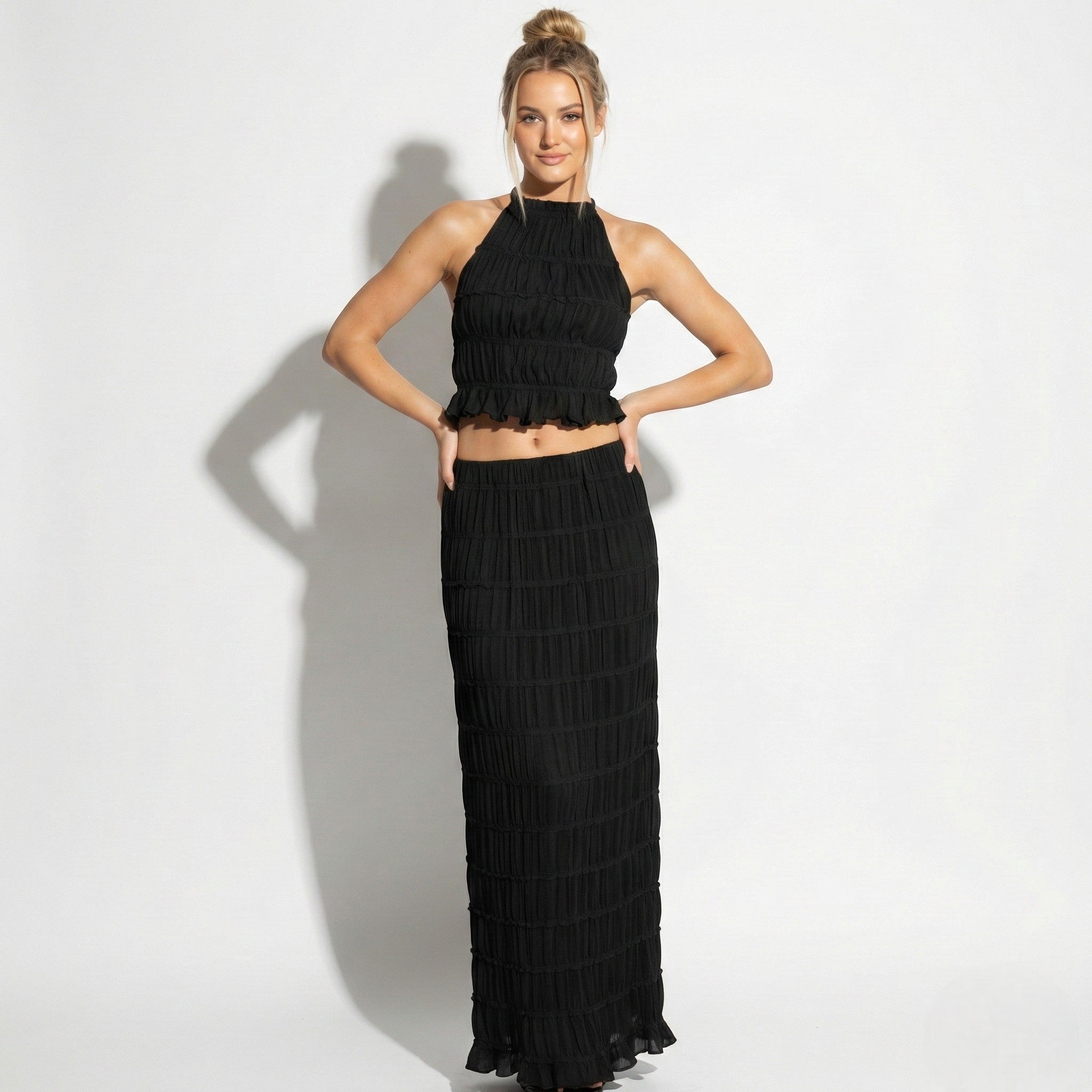 Freya - Women's Two Piece Halter Neck Top and Maxi Skirt Set