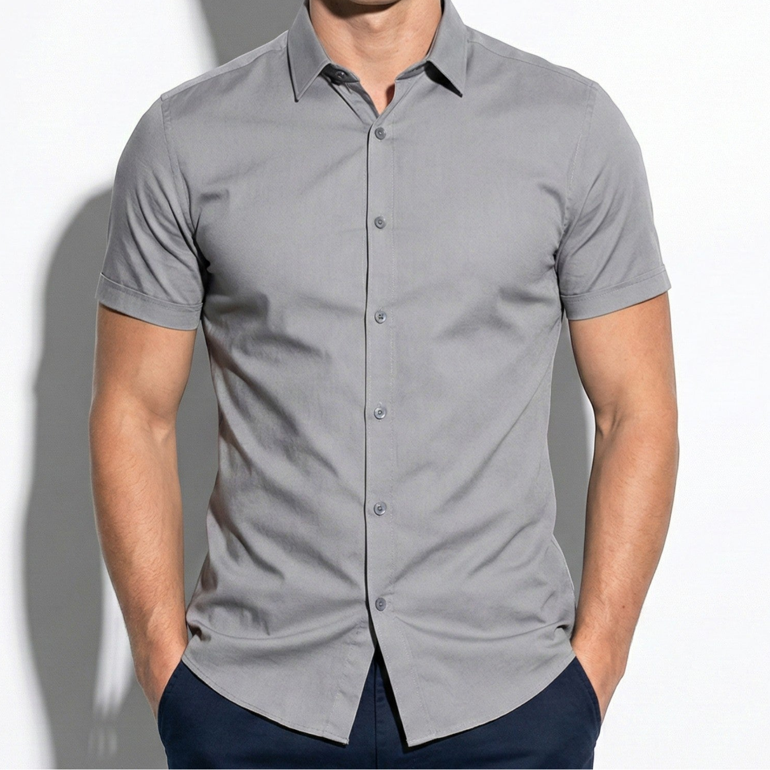 Gerald - Men's Slim-Fit Short Sleeve Shirt with Button Front