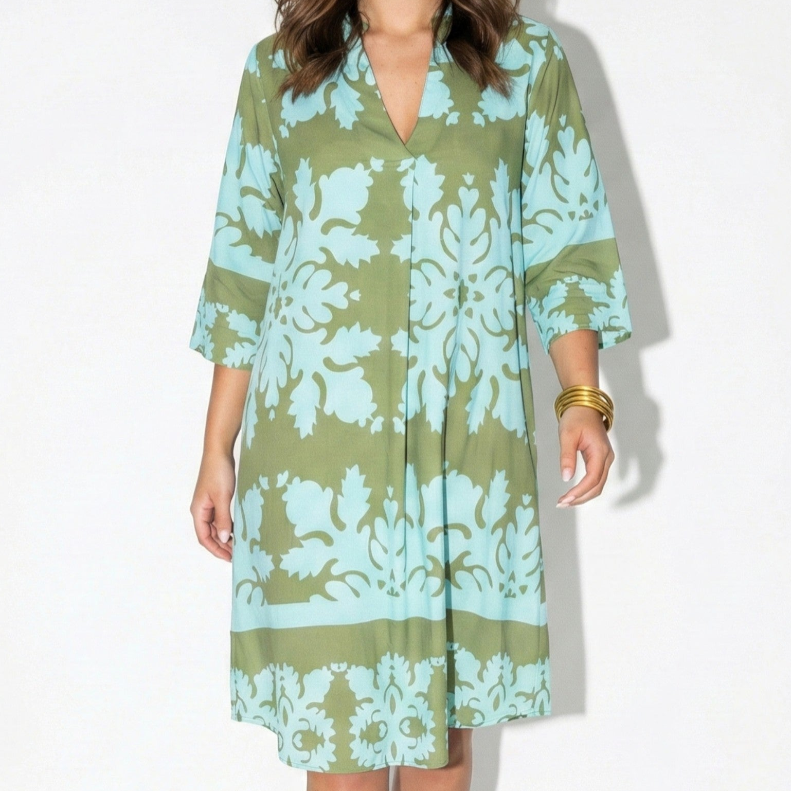 Alice - Women's Mini Tunic Dress with V-Neck and Long Sleeves