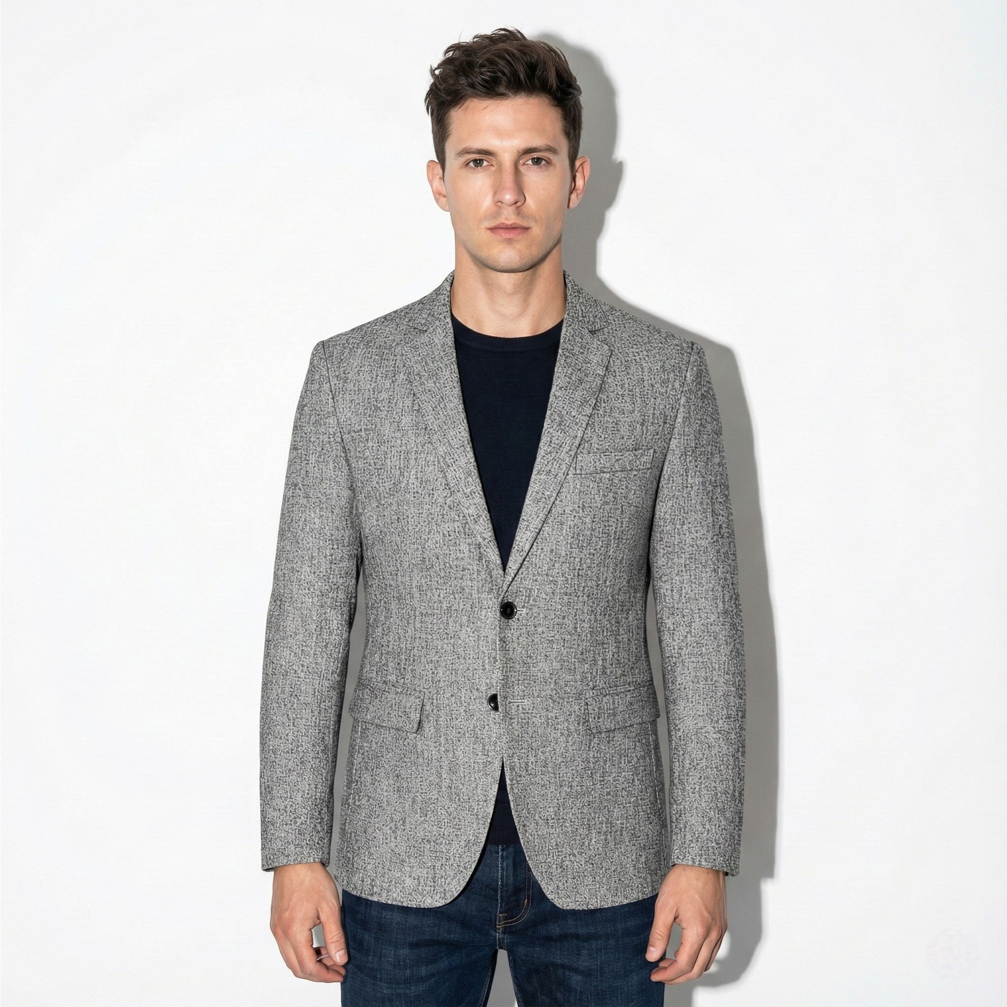 Men’s Slim Fit Textured Blazer with Two-Button Closure and Flap Pockets